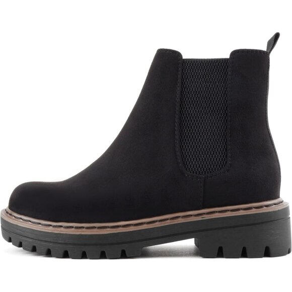 Women Tan Welt Lug Sole Low Chunky Heel Chelsea Double Elastic Ankle Booties - Picture 1 of 5